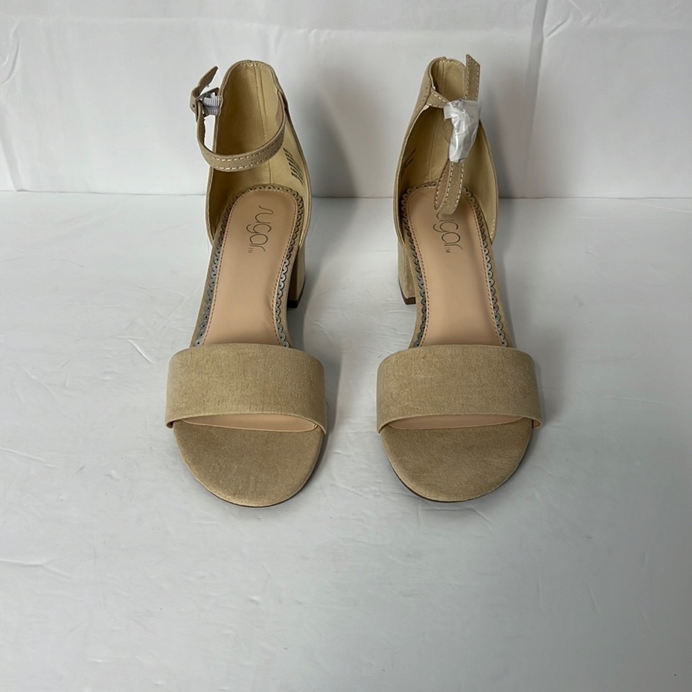 SUGAR women’s Noelle low two piece block, heel sandal.  Ankle strap sandals.